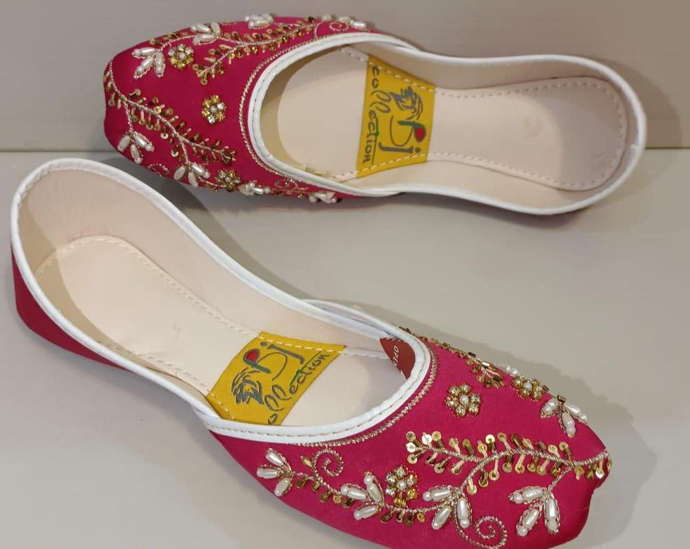 Women's Silk Fancy Embroidered Pink Khussa - Jutishop.pk