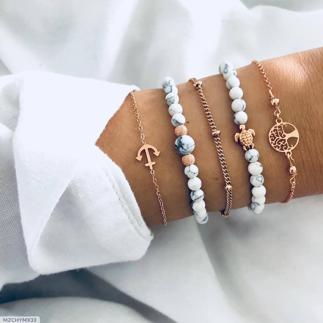 Stylish Tree of Life bracelet with natural stone beads & gold turtle shell design. Adjustable, lightweight & perfect for daily wear in Pakistan.