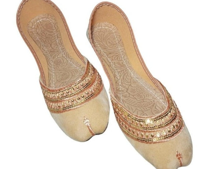 Women's PU Fancy Embroidered Skin-Golden Khussa - Jutishop.pk