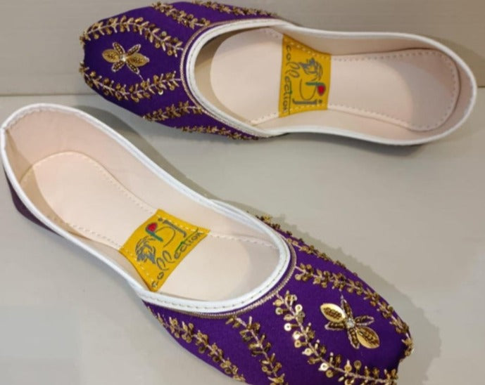 Women's Silk Fancy Embroidered Violet Khussa - Jutishop.pk