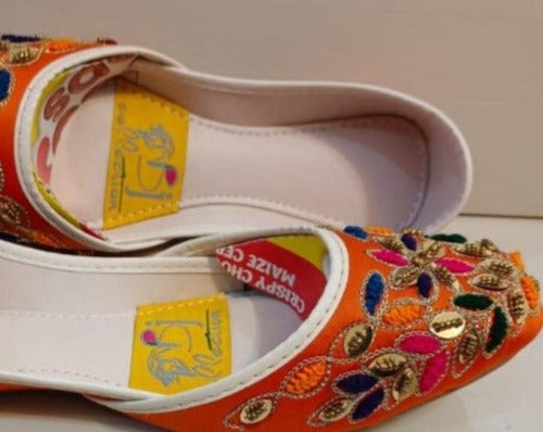 Women's Fancy Embroidered Orange Khussa - Jutishop.pk