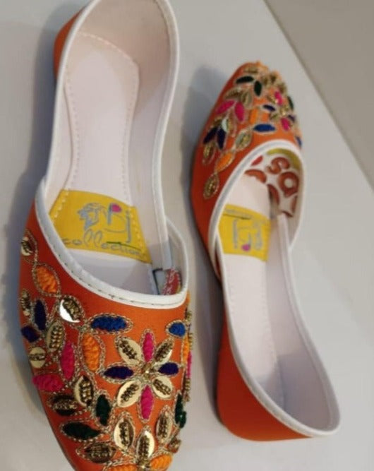 Women's Fancy Embroidered Orange Khussa - Jutishop.pk
