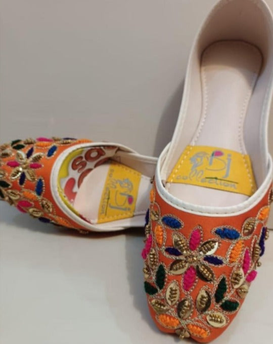 Women's Fancy Embroidered Orange Khussa - Jutishop.pk